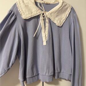 Anthropologie Lilac Pullover Top with White Peter Pan Collar